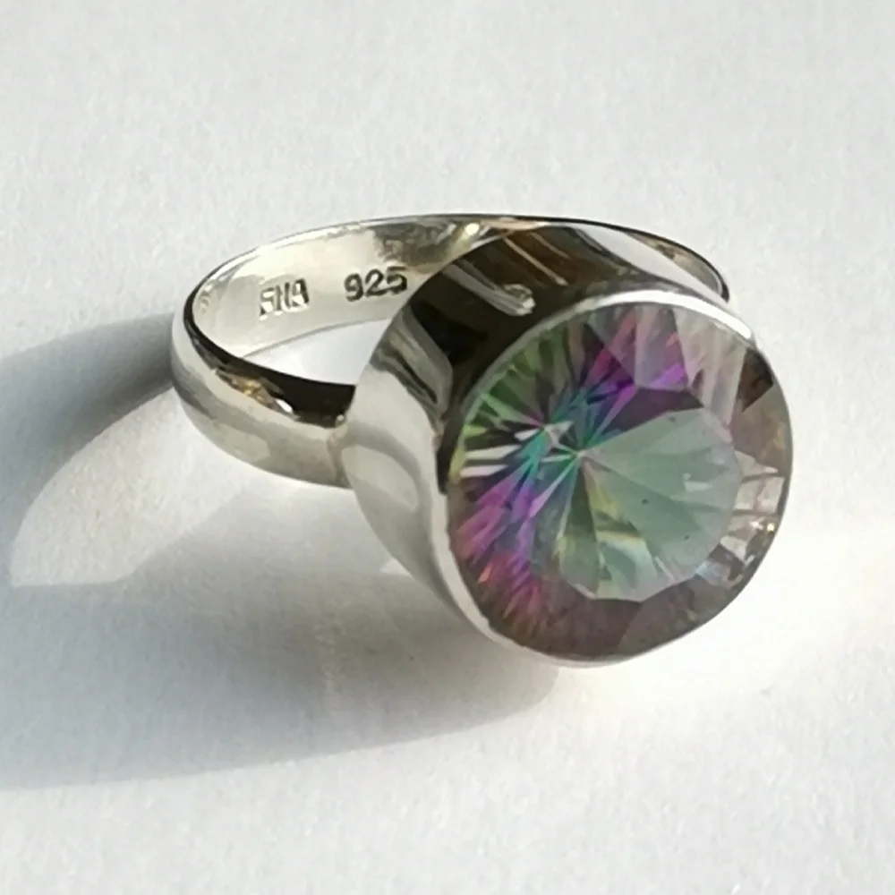 Large 7ct Mystic Topaz Ring in Sterling Silver size 8